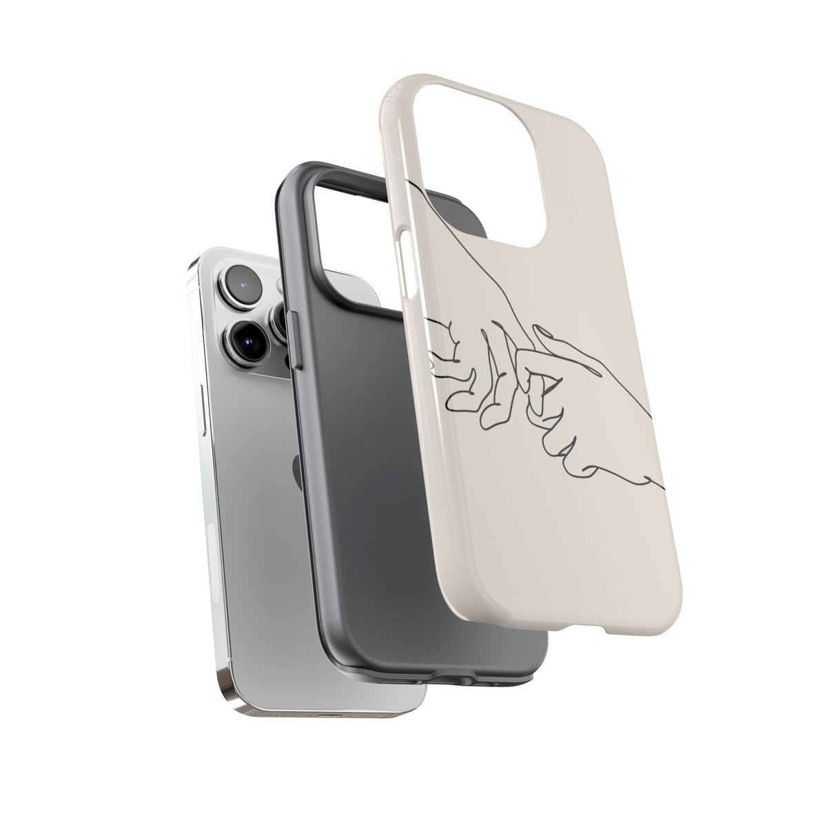 Holding Hands Phone Case — Minimalist Line Art Cream Romantic