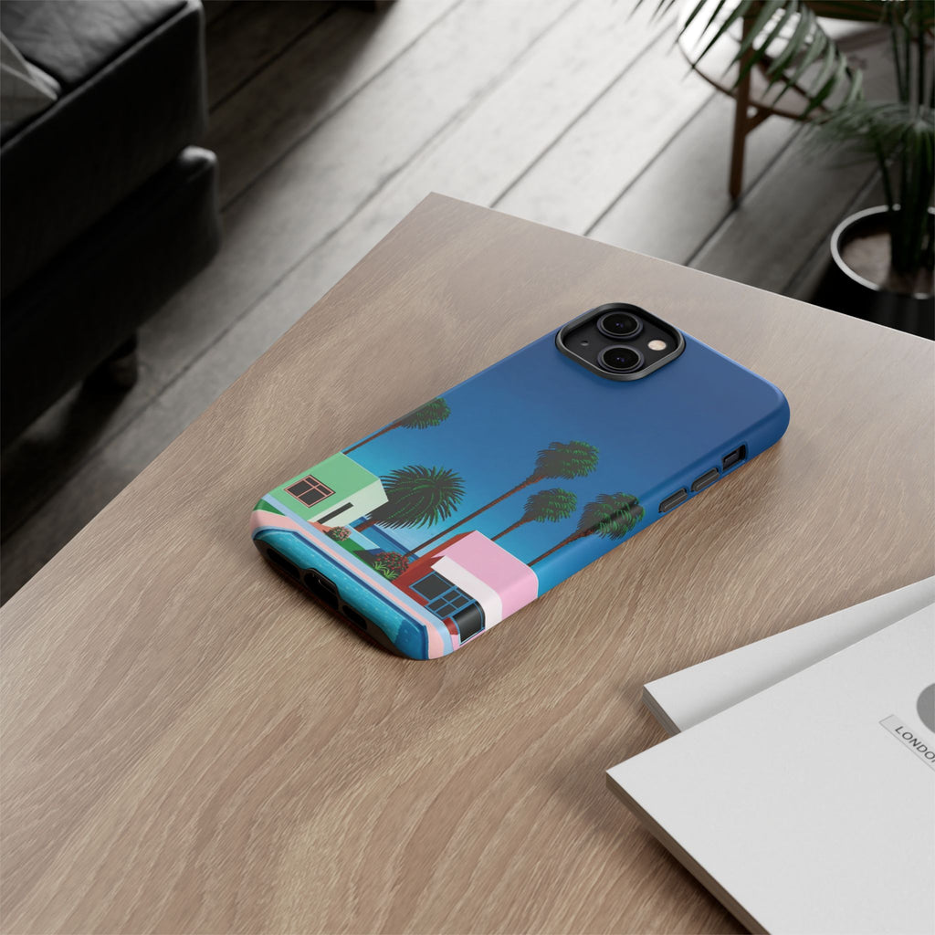 Beach House Phone Case — Pastel Palm Trees Cobalt Blue Sky