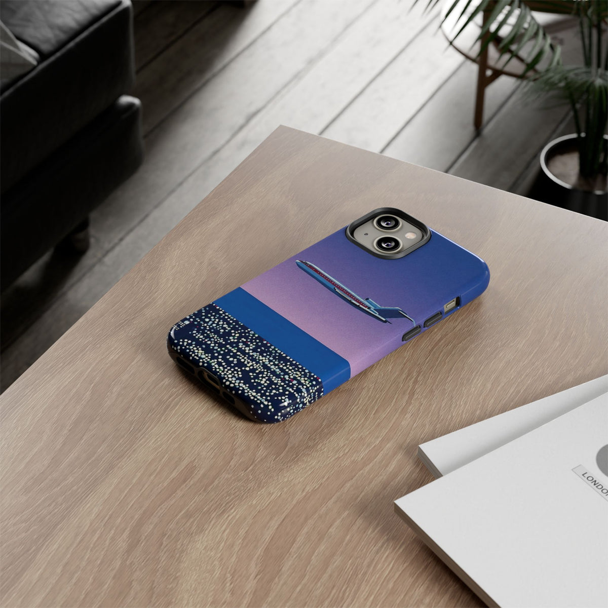 Retro Airplane Phone Case — Purple Night City Vintage Art