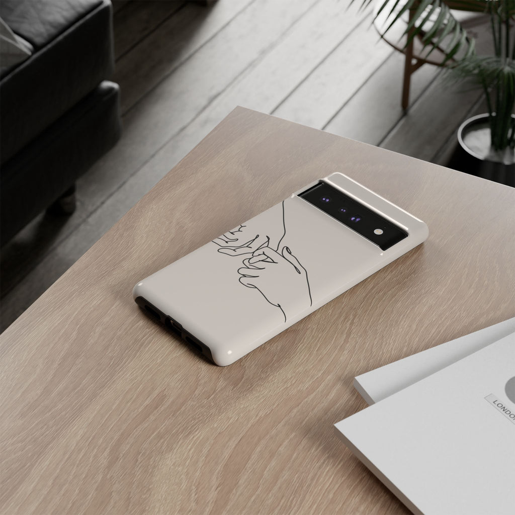Holding Hands Phone Case — Minimalist Line Art Cream Romantic