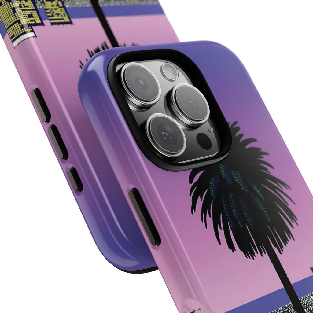 Retro City Night Phone Case — Palm Tree Purple Pixel Skyline