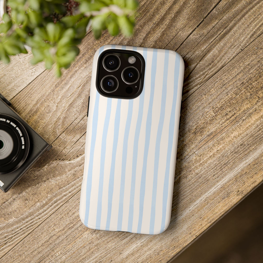 Baby Blue Stripe Phone Case — Soft Wavy Lines Cream Aesthetic