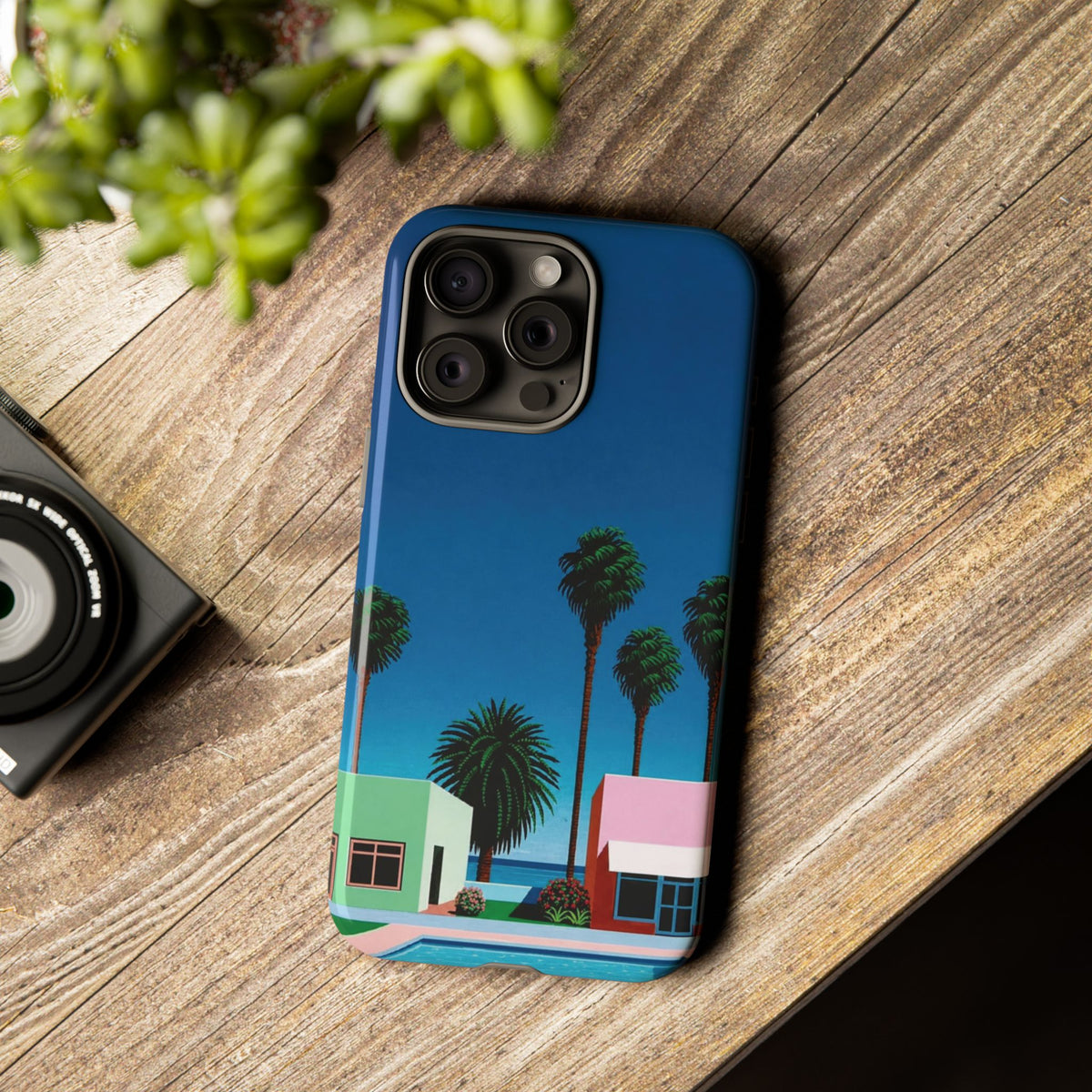 Beach House Phone Case — Pastel Palm Trees Cobalt Blue Sky