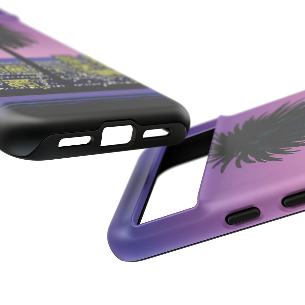 Retro City Night Phone Case — Palm Tree Purple Pixel Skyline