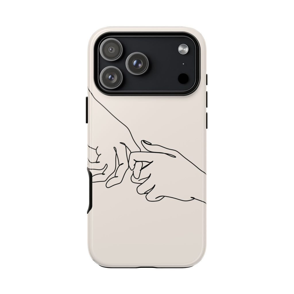 Holding Hands Phone Case — Minimalist Line Art Cream Romantic