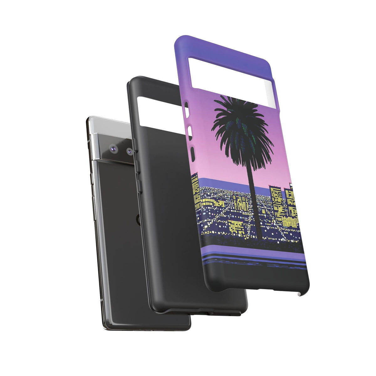 Retro City Night Phone Case — Palm Tree Purple Pixel Skyline