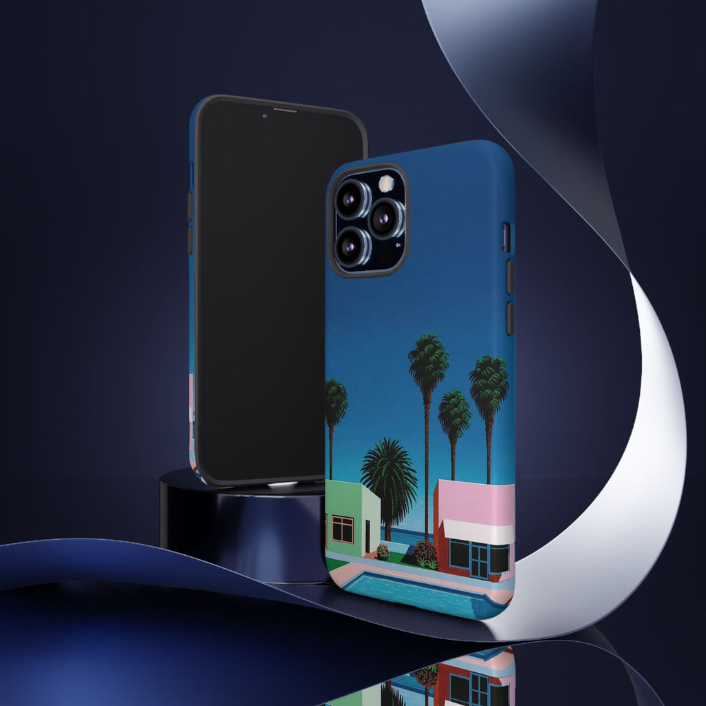 Beach House Phone Case — Pastel Palm Trees Cobalt Blue Sky