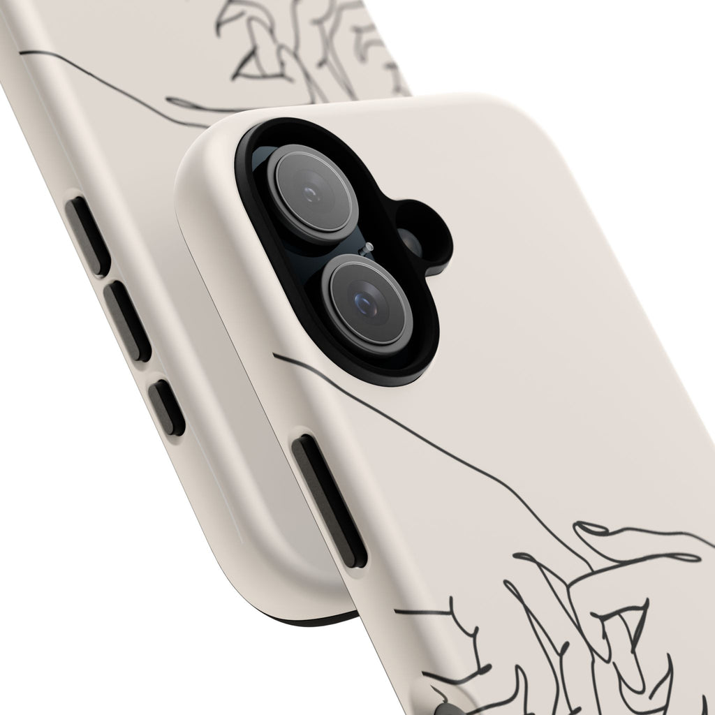 Holding Hands Phone Case — Minimalist Line Art Cream Romantic