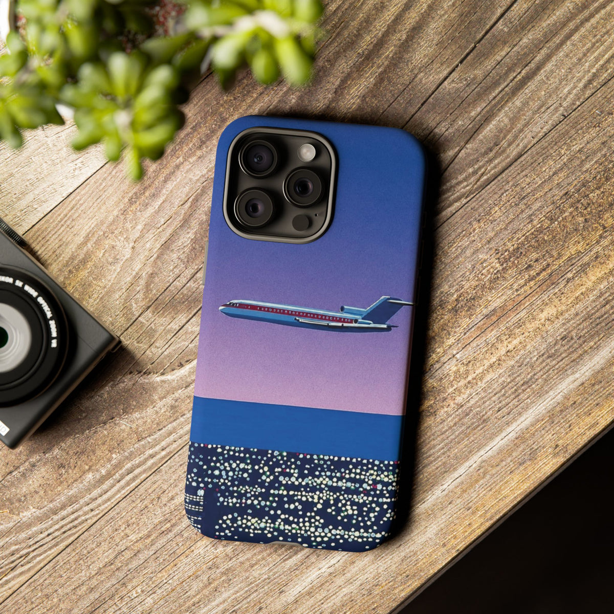 Retro Airplane Phone Case — Purple Night City Vintage Art