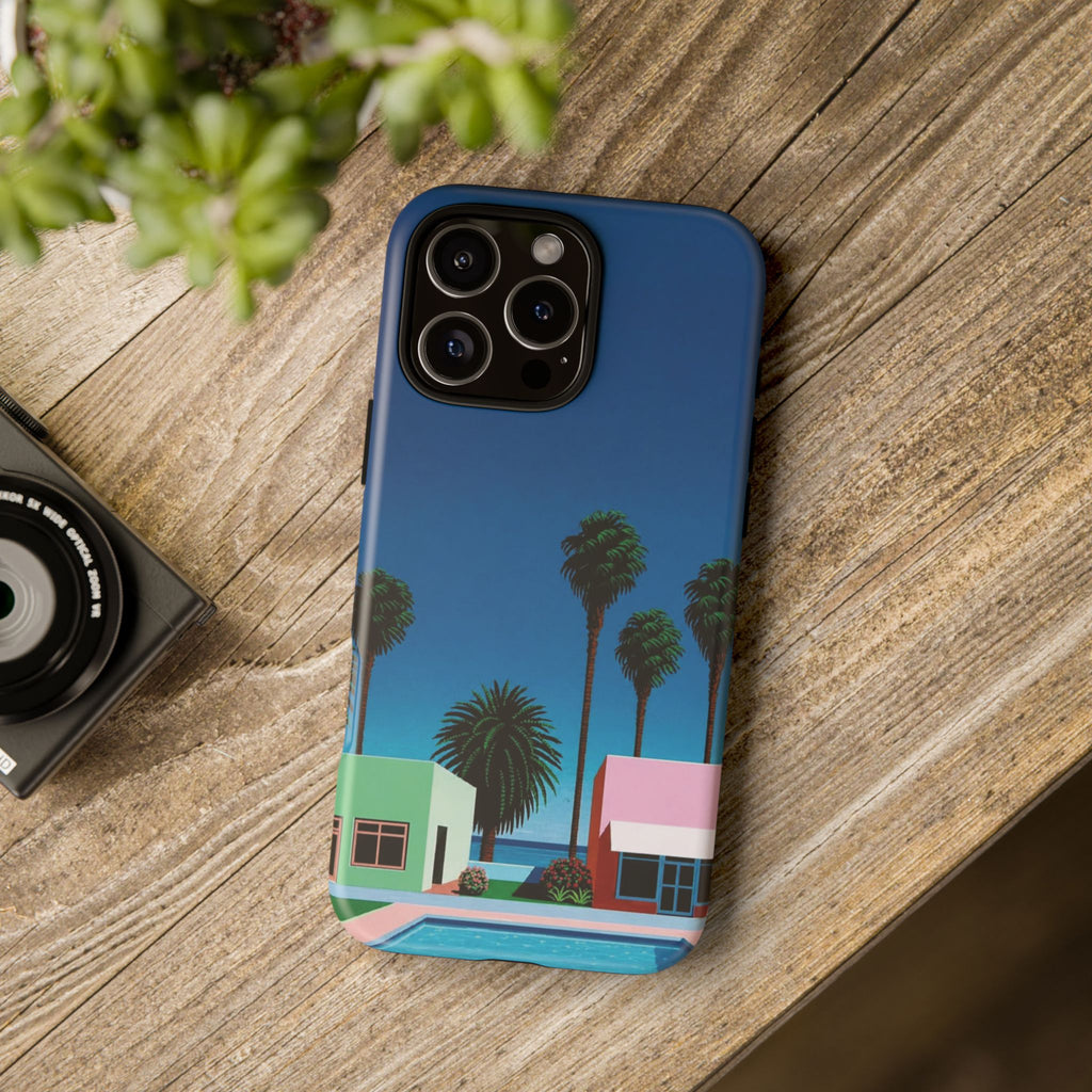 Beach House Phone Case — Pastel Palm Trees Cobalt Blue Sky
