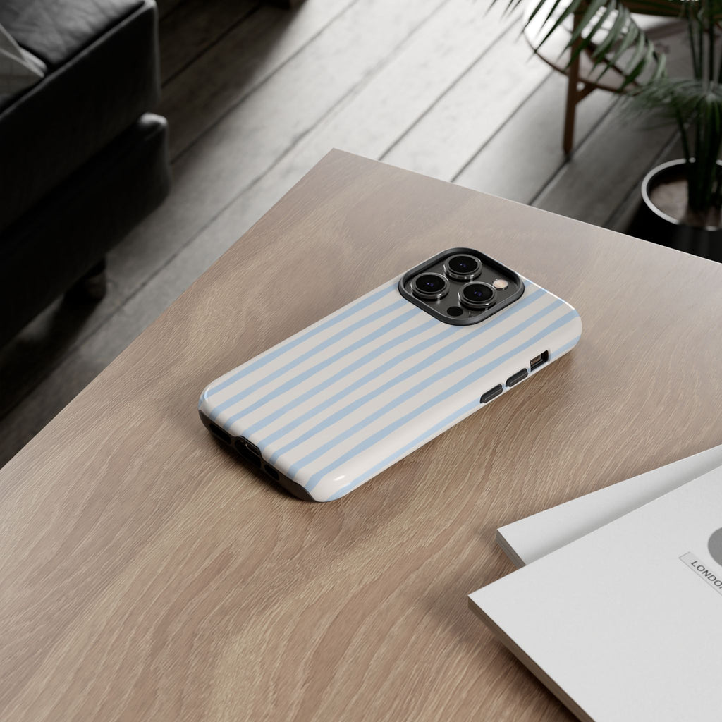 Baby Blue Stripe Phone Case — Soft Wavy Lines Cream Aesthetic