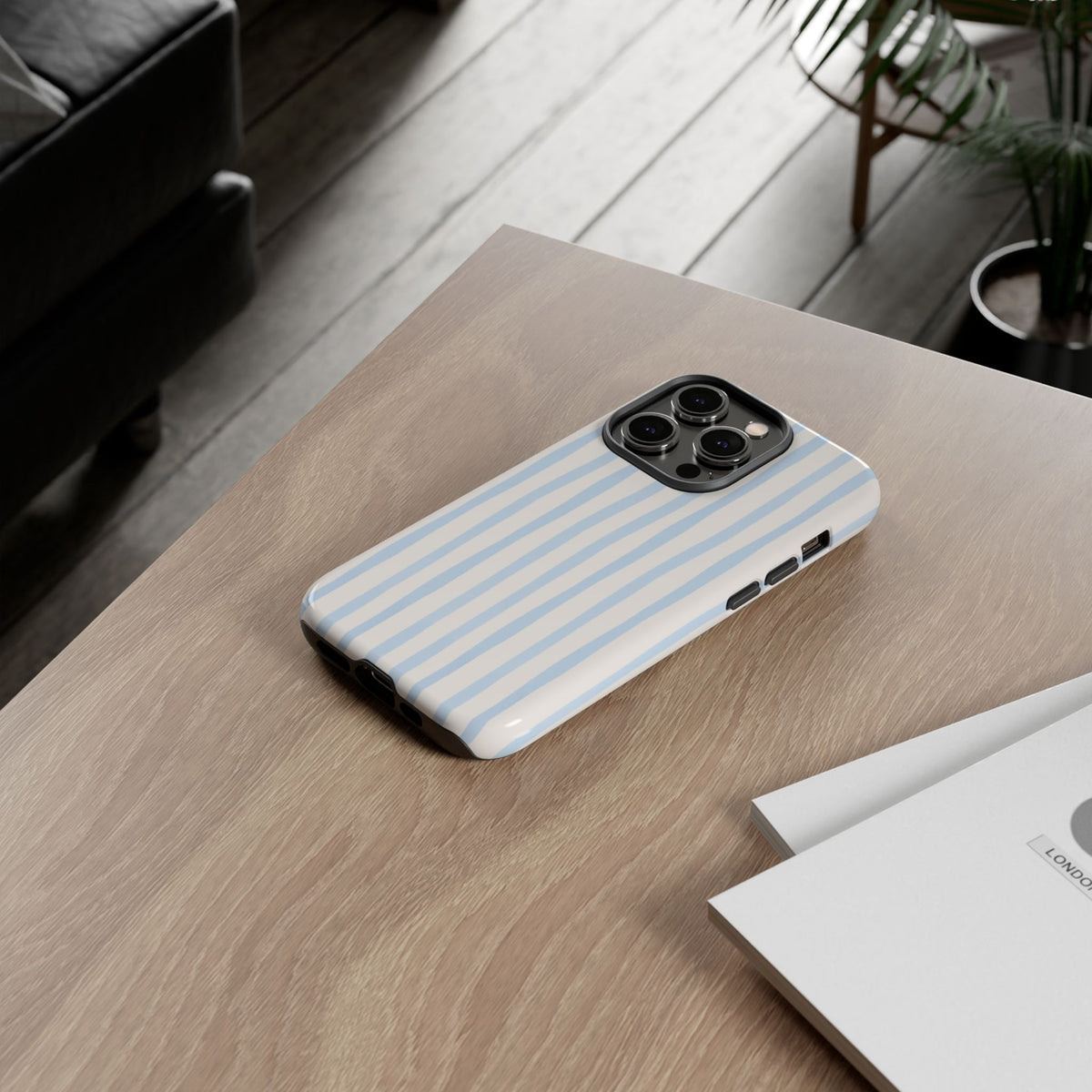Baby Blue Stripe Phone Case — Soft Wavy Lines Cream Aesthetic