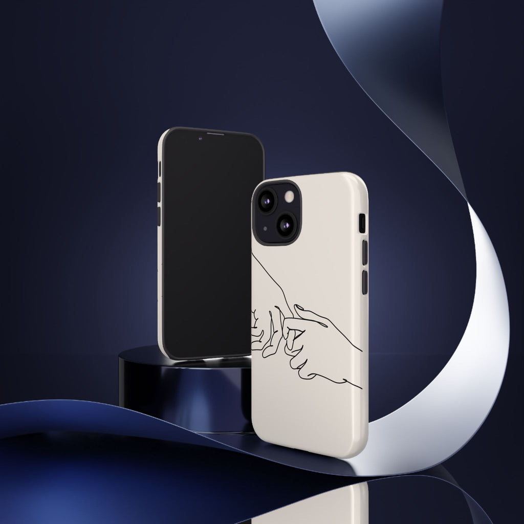 Holding Hands Phone Case — Minimalist Line Art Cream Romantic