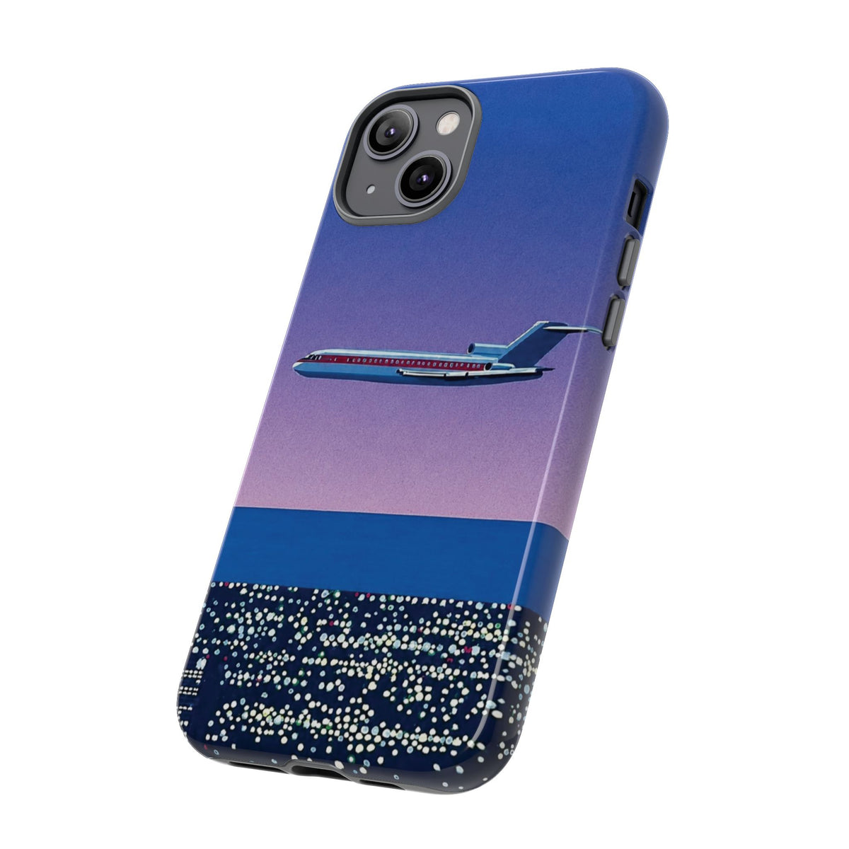 Retro Airplane Phone Case — Purple Night City Vintage Art