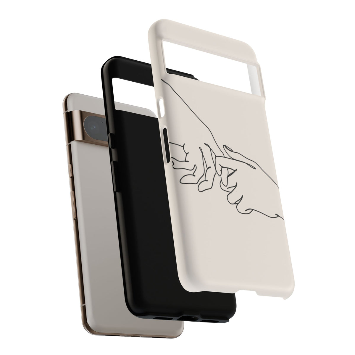 Holding Hands Phone Case — Minimalist Line Art Cream Romantic