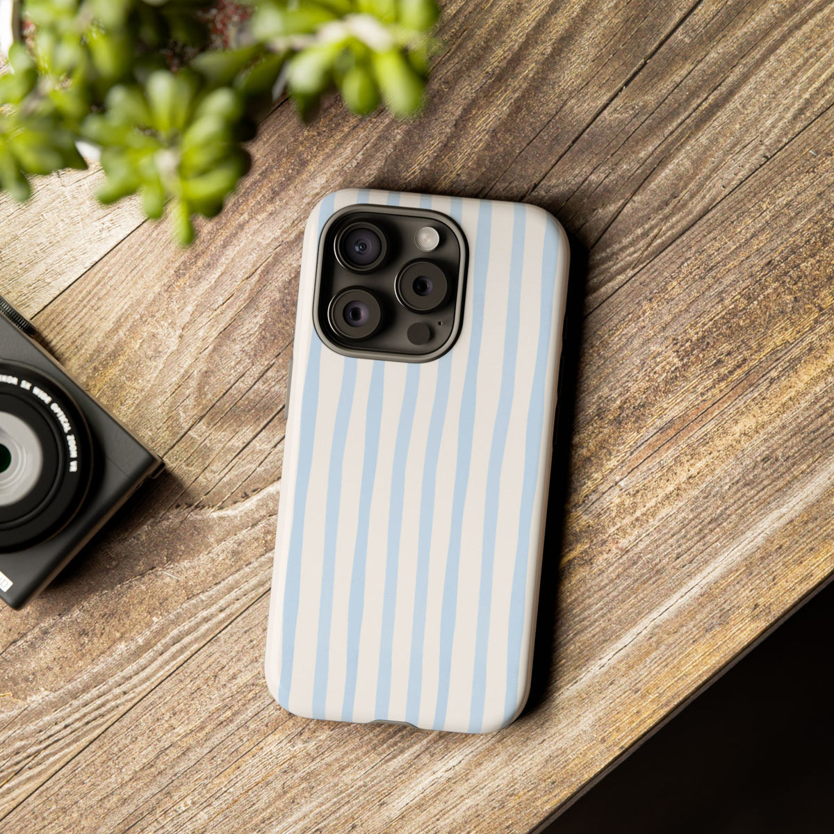 Baby Blue Stripe Phone Case — Soft Wavy Lines Cream Aesthetic
