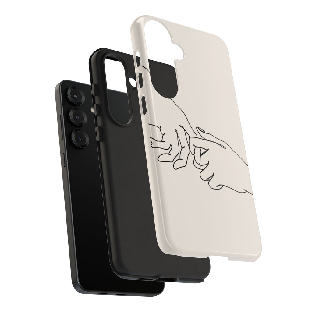 Holding Hands Phone Case — Minimalist Line Art Cream Romantic