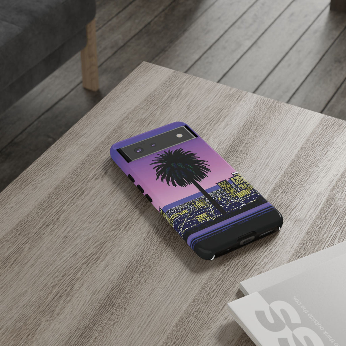 Retro City Night Phone Case — Palm Tree Purple Pixel Skyline