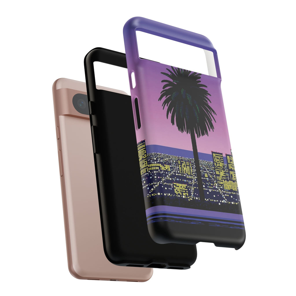 Retro City Night Phone Case — Palm Tree Purple Pixel Skyline