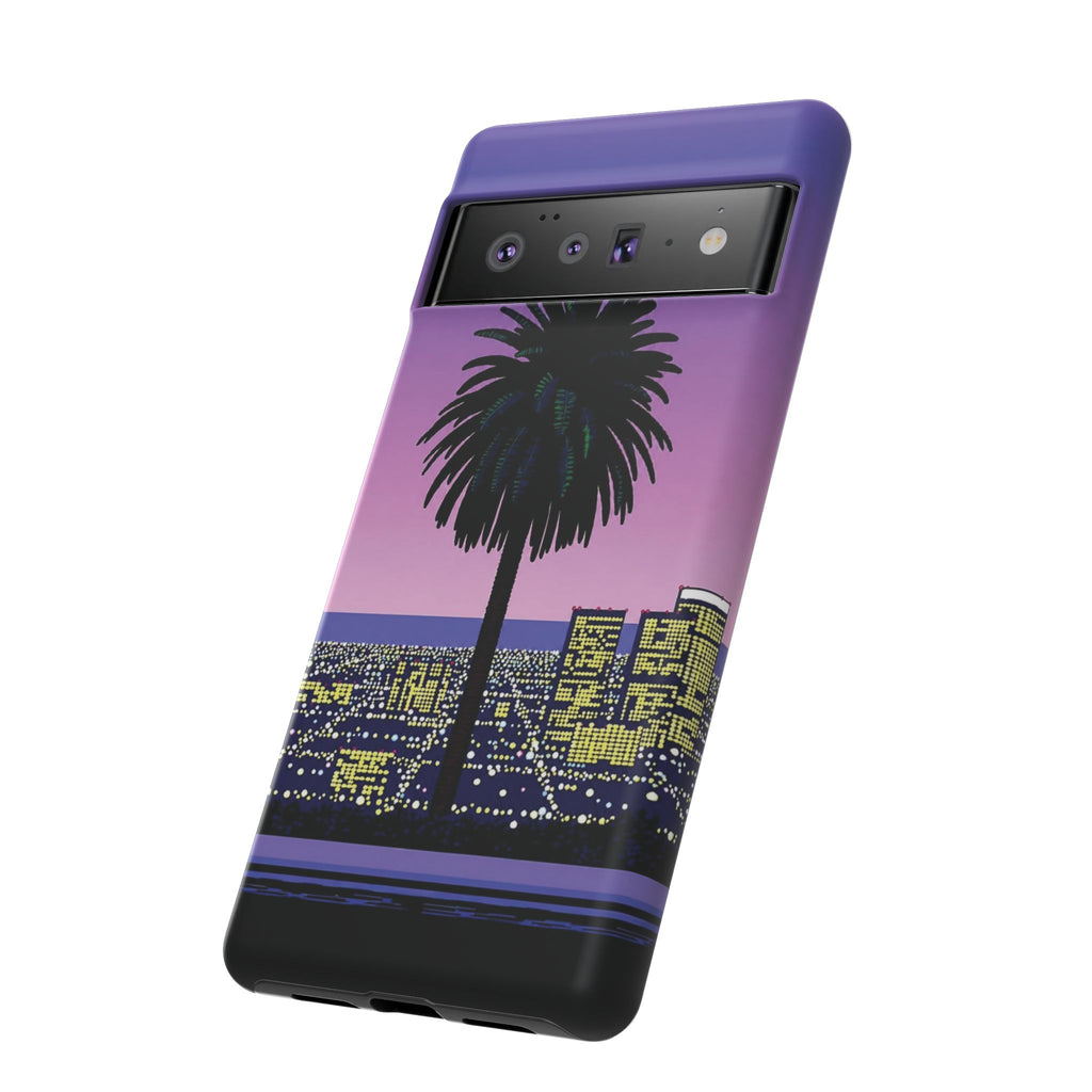 Retro City Night Phone Case — Palm Tree Purple Pixel Skyline