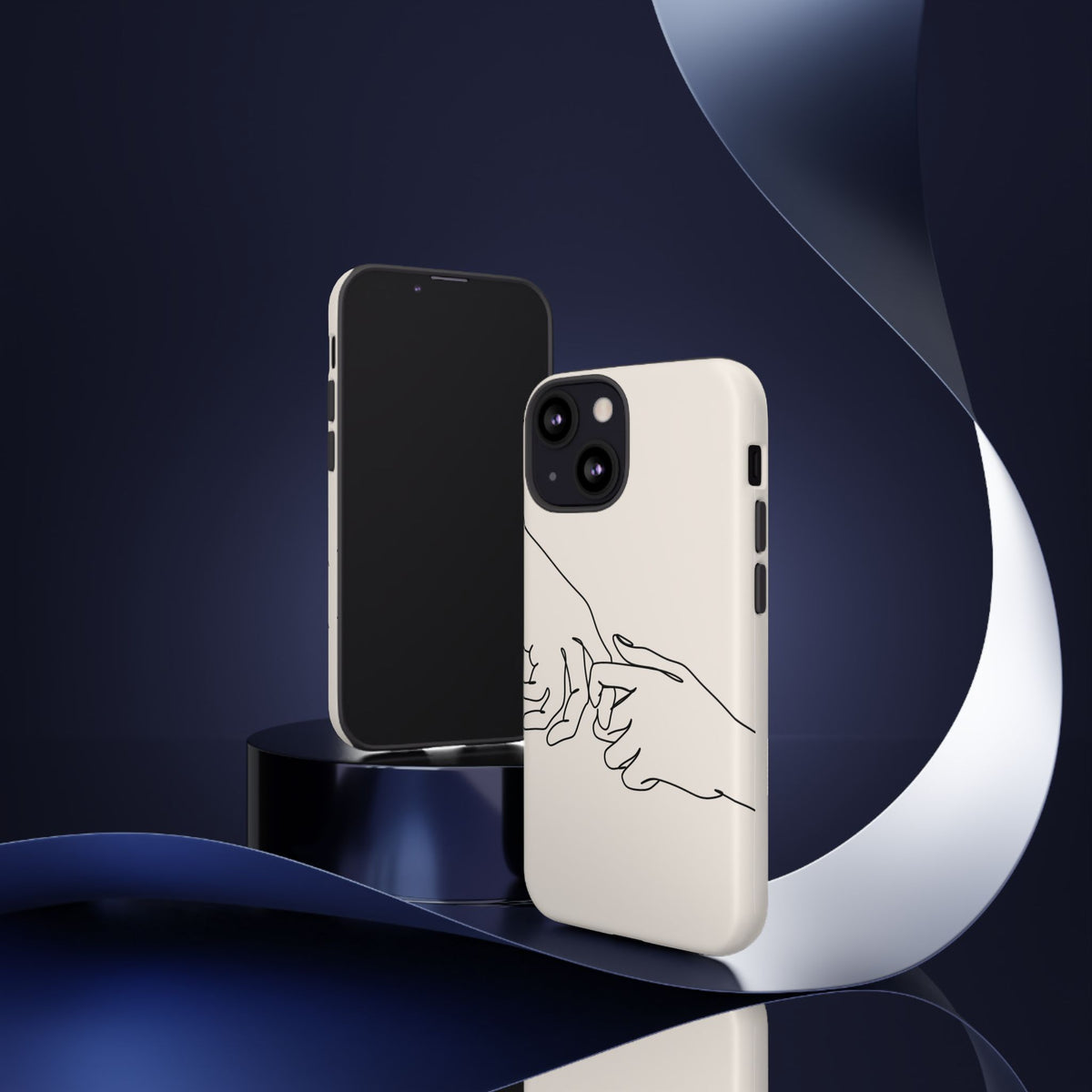 Holding Hands Phone Case — Minimalist Line Art Cream Romantic