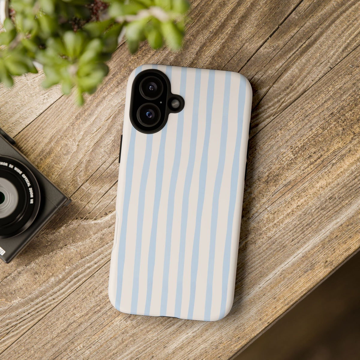 Baby Blue Stripe Phone Case — Soft Wavy Lines Cream Aesthetic