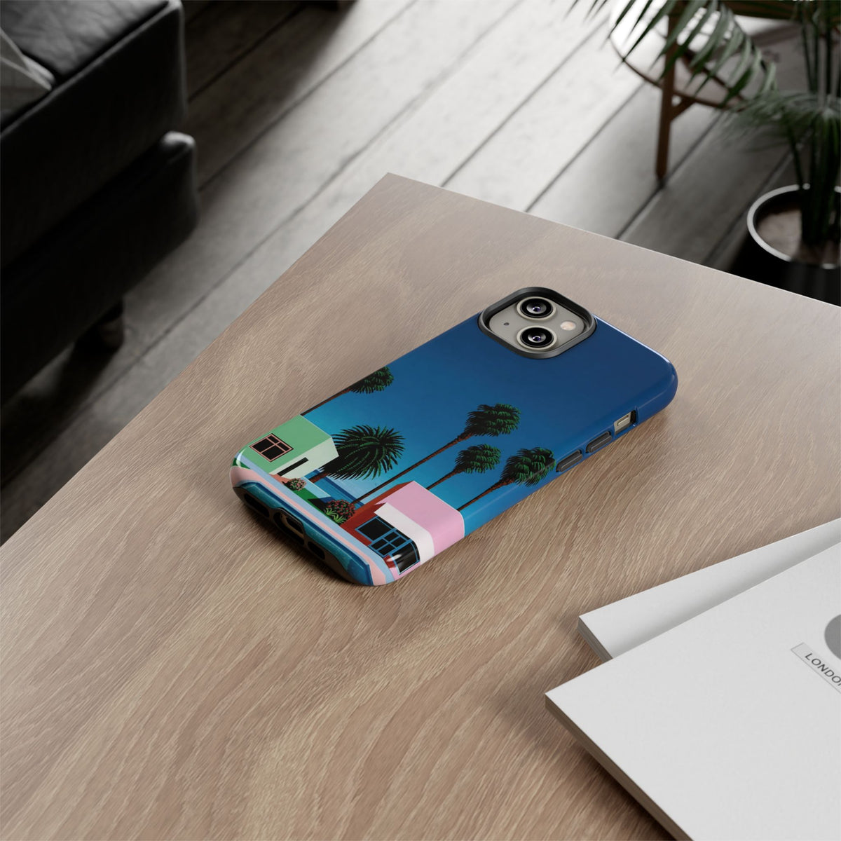 Beach House Phone Case — Pastel Palm Trees Cobalt Blue Sky