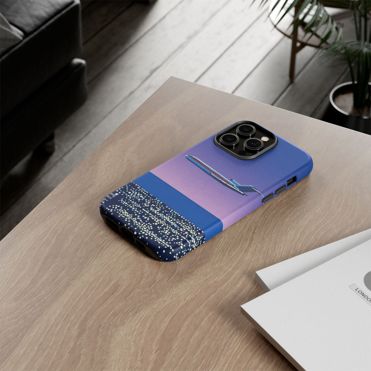 Retro Airplane Phone Case — Purple Night City Vintage Art