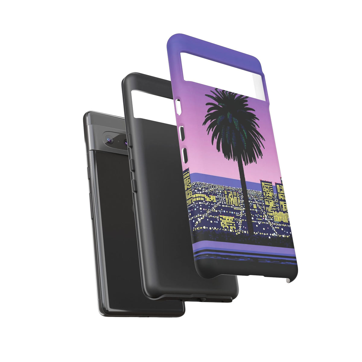 Retro City Night Phone Case — Palm Tree Purple Pixel Skyline