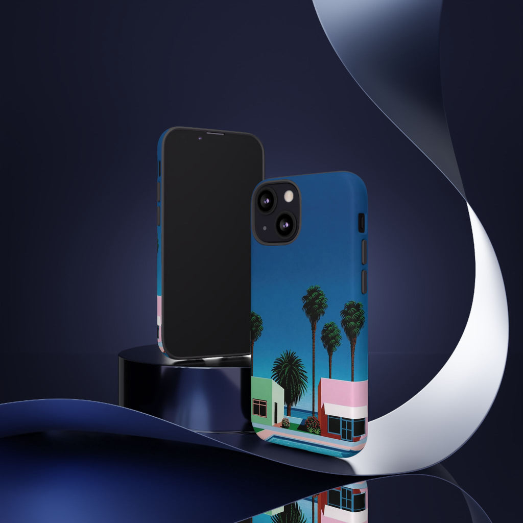 Beach House Phone Case — Pastel Palm Trees Cobalt Blue Sky