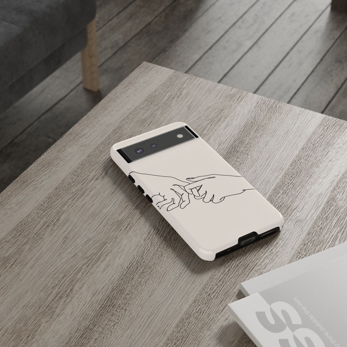 Holding Hands Phone Case — Minimalist Line Art Cream Romantic