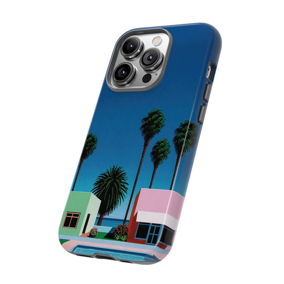 Beach House Phone Case — Pastel Palm Trees Cobalt Blue Sky
