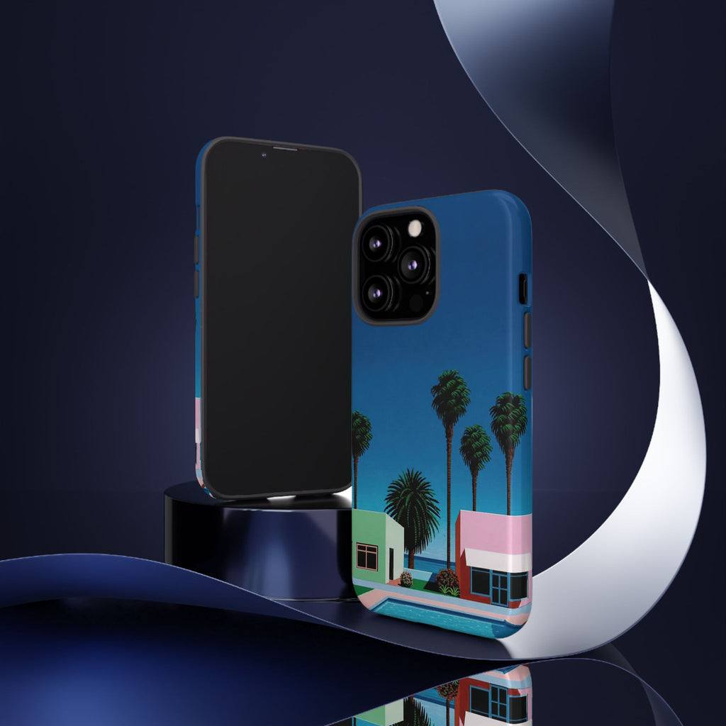 Beach House Phone Case — Pastel Palm Trees Cobalt Blue Sky