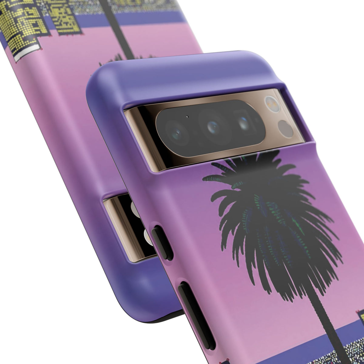 Retro City Night Phone Case — Palm Tree Purple Pixel Skyline