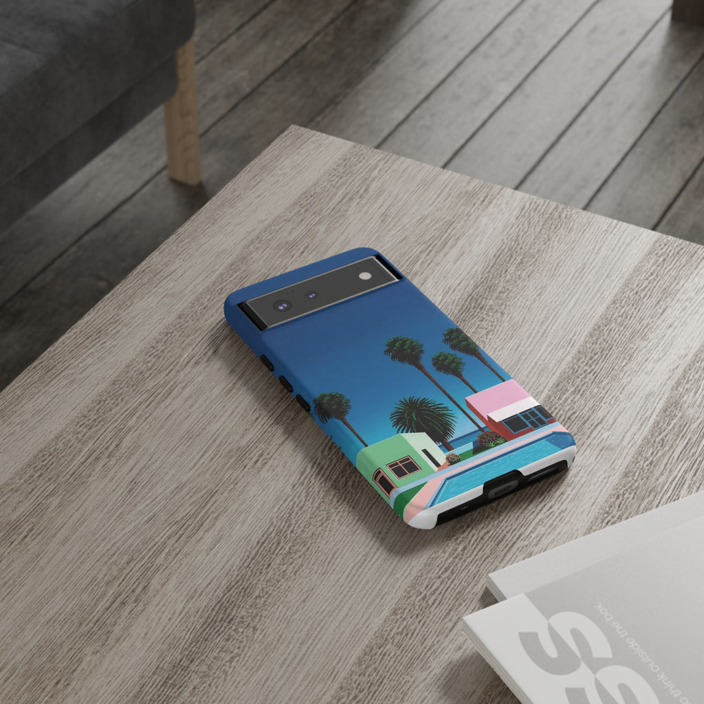 Beach House Phone Case — Pastel Palm Trees Cobalt Blue Sky
