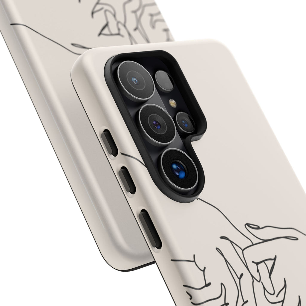 Holding Hands Phone Case — Minimalist Line Art Cream Romantic