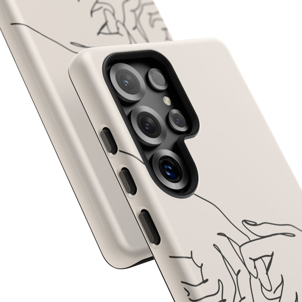Holding Hands Phone Case — Minimalist Line Art Cream Romantic