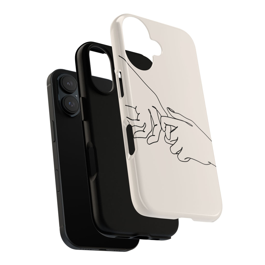 Holding Hands Phone Case — Minimalist Line Art Cream Romantic