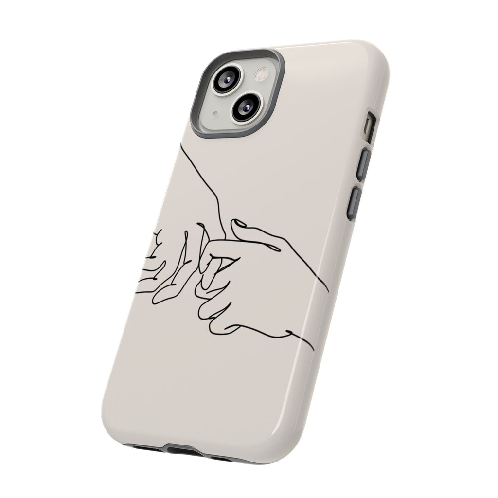 Holding Hands Phone Case — Minimalist Line Art Cream Romantic