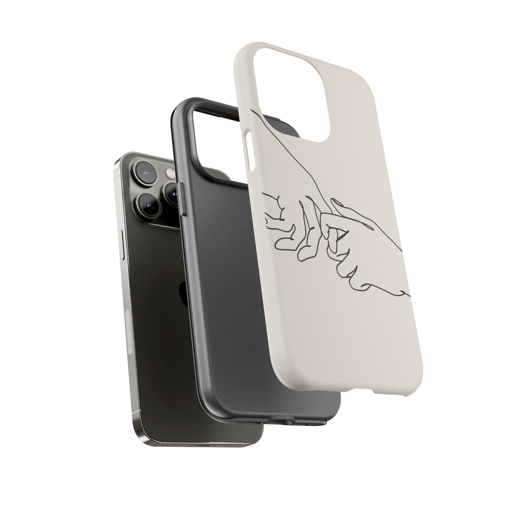 Holding Hands Phone Case — Minimalist Line Art Cream Romantic