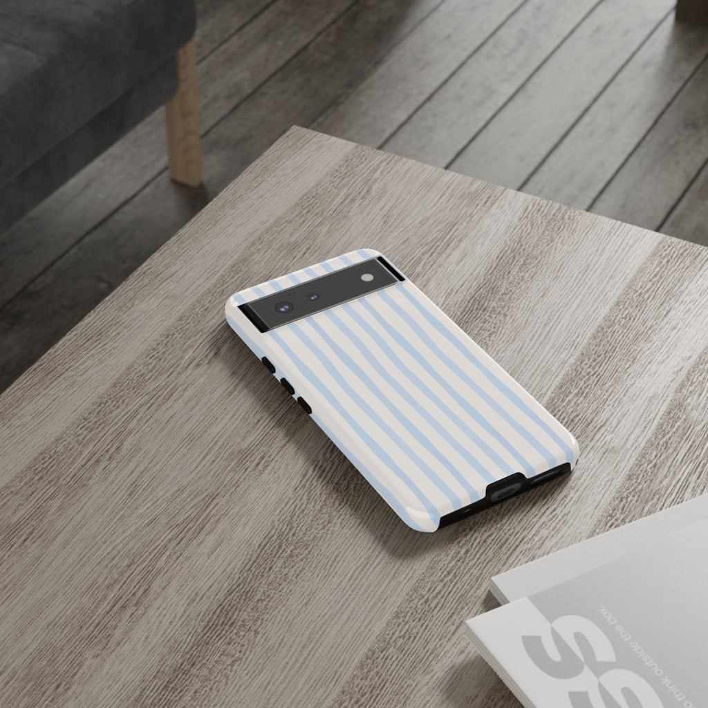 Baby Blue Stripe Phone Case — Soft Wavy Lines Cream Aesthetic