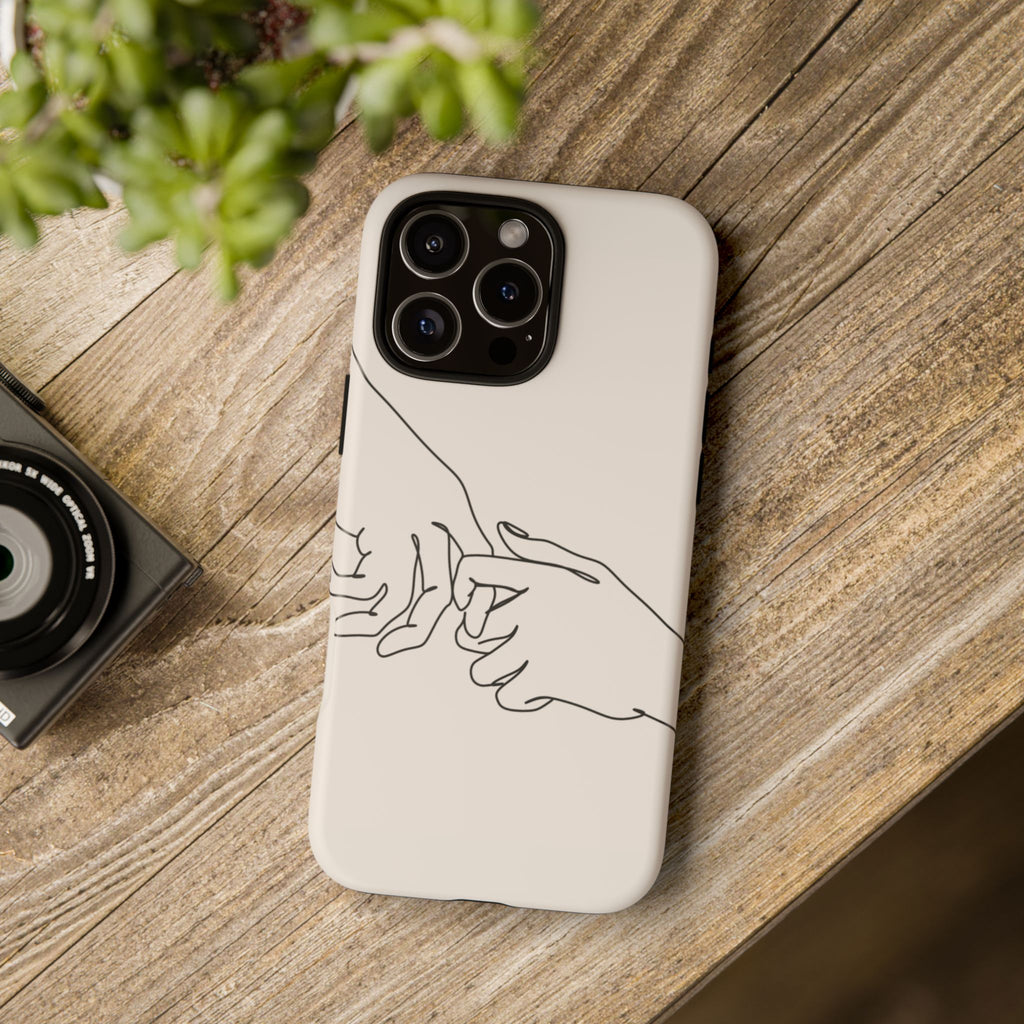 Holding Hands Phone Case — Minimalist Line Art Cream Romantic