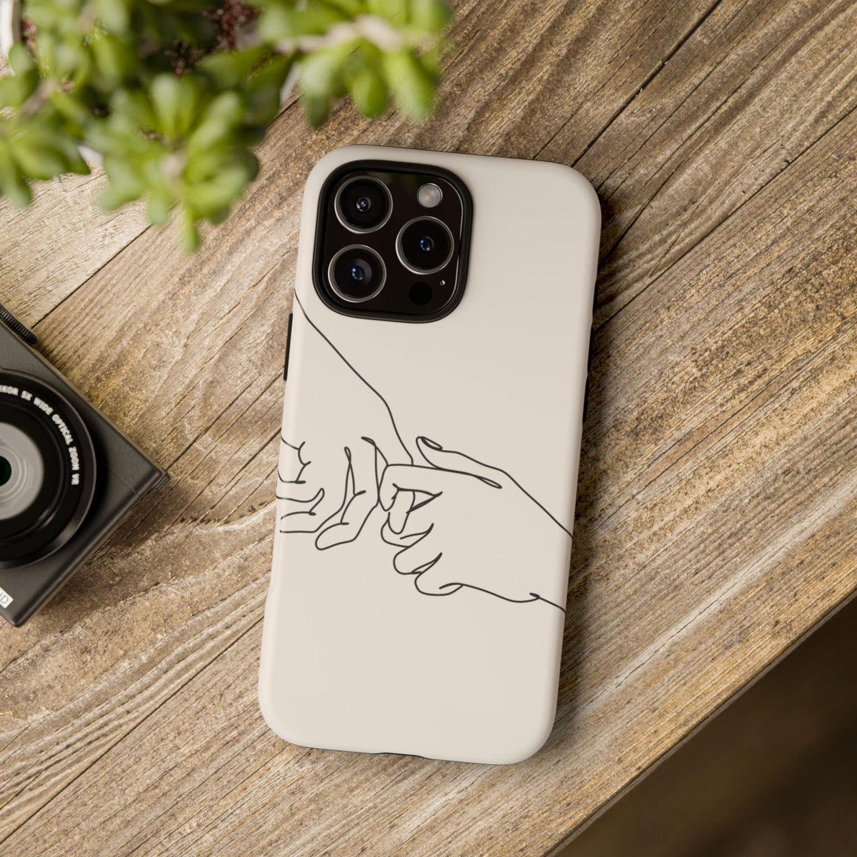 Holding Hands Phone Case — Minimalist Line Art Cream Romantic