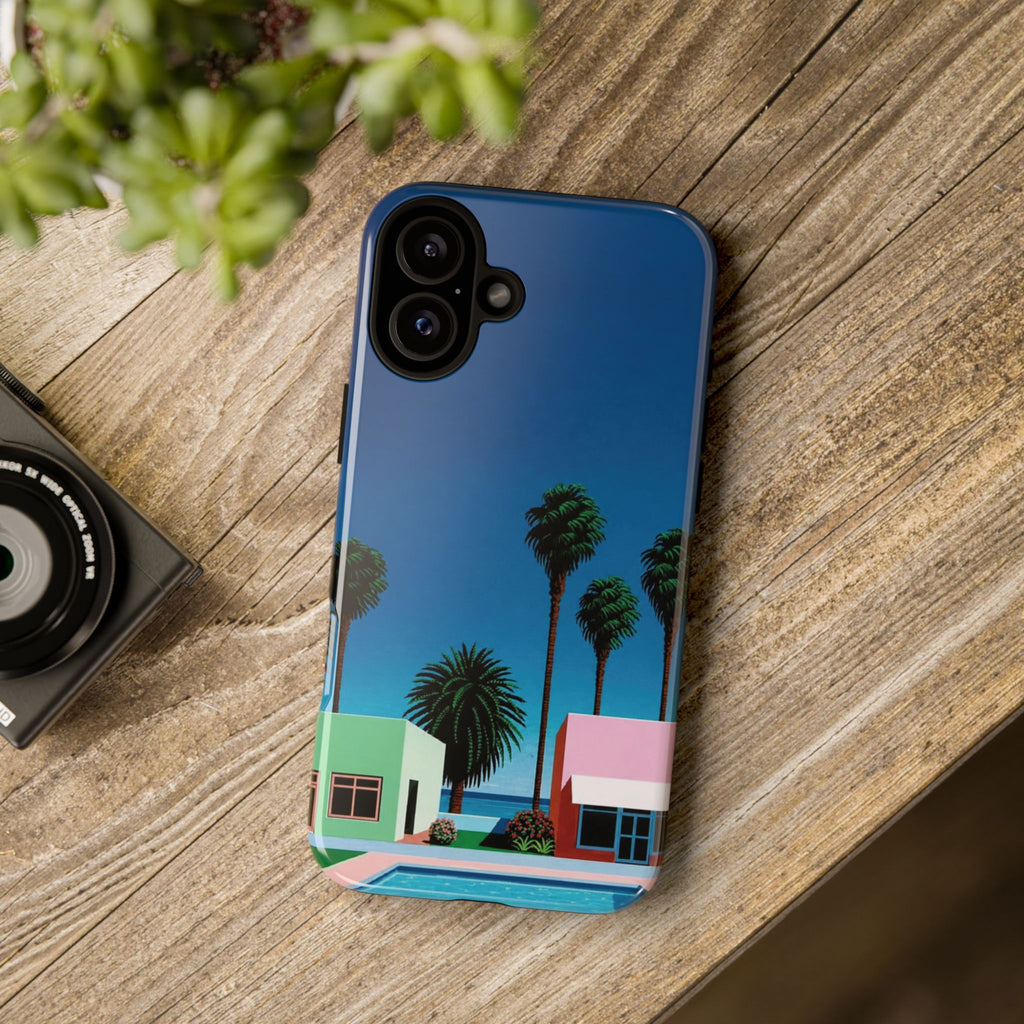 Beach House Phone Case — Pastel Palm Trees Cobalt Blue Sky