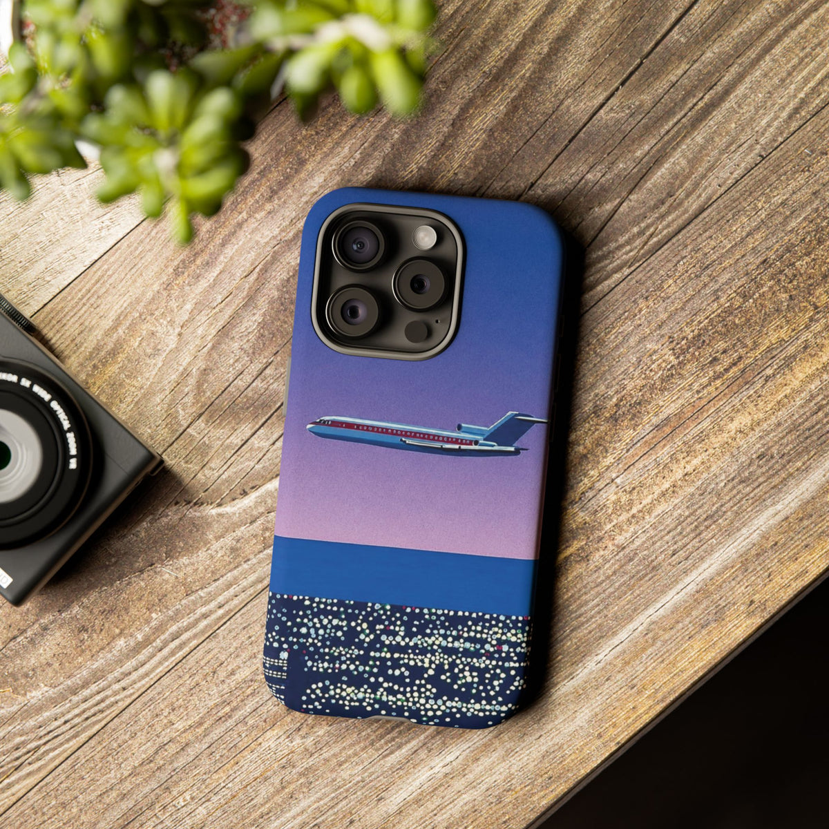 Retro Airplane Phone Case — Purple Night City Vintage Art