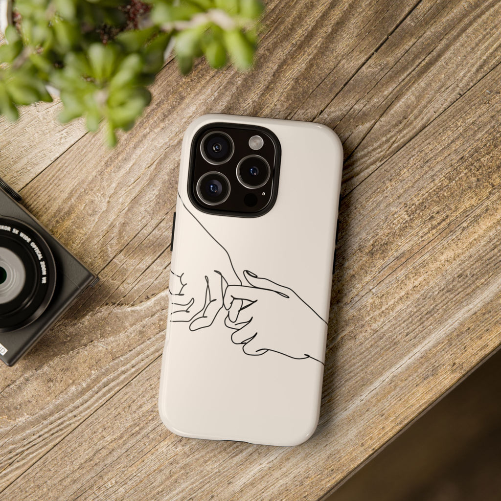 Holding Hands Phone Case — Minimalist Line Art Cream Romantic