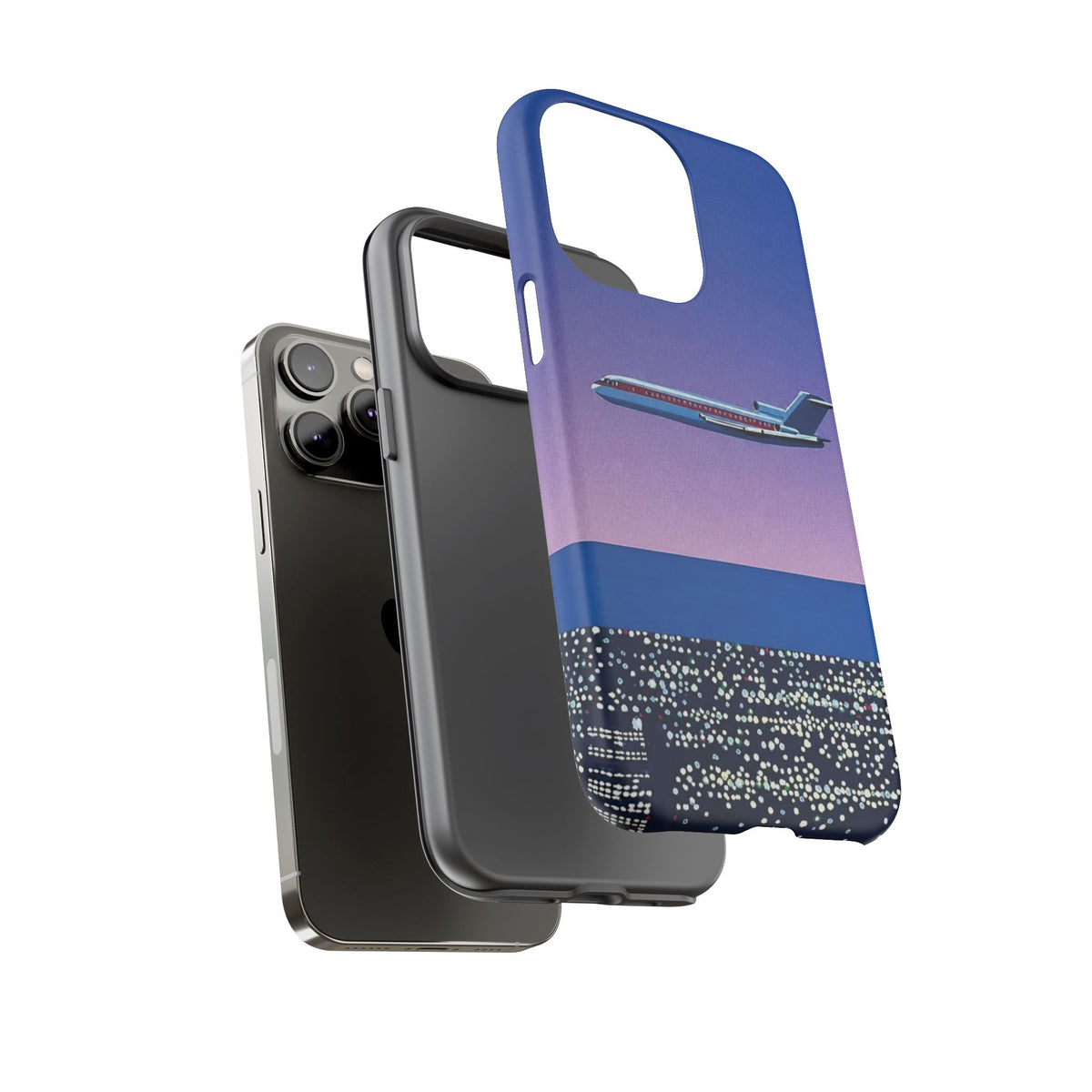 Retro Airplane Phone Case — Purple Night City Vintage Art