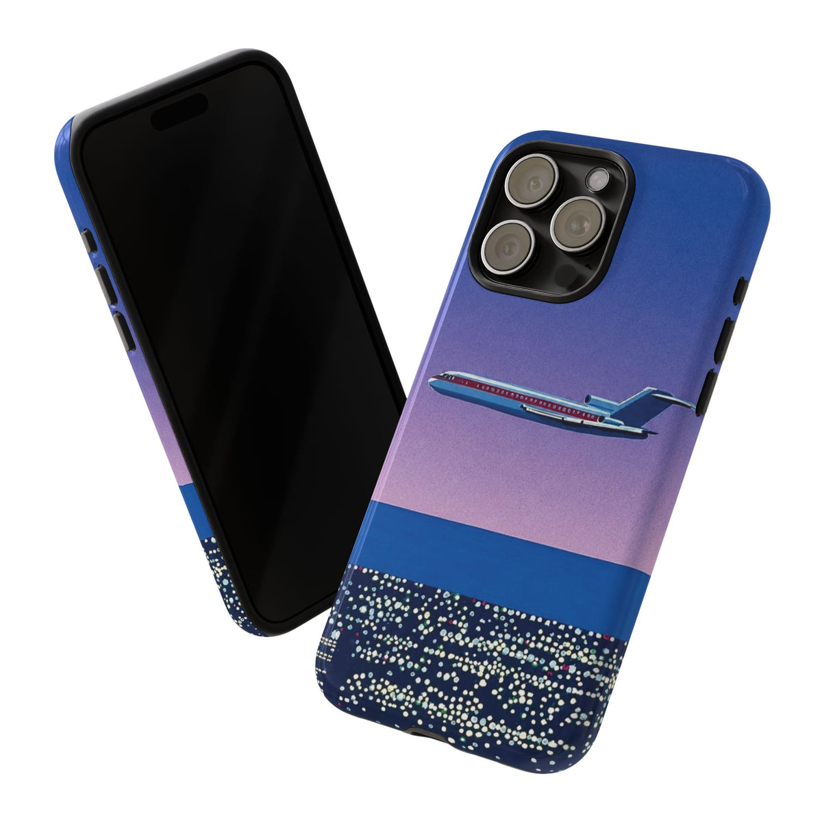 Retro Airplane Phone Case — Purple Night City Vintage Art