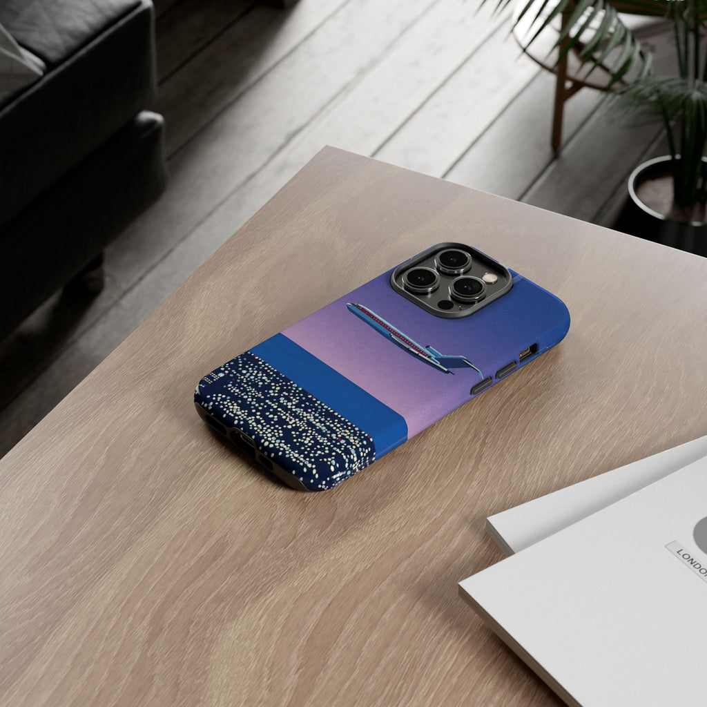 Retro Airplane Phone Case — Purple Night City Vintage Art