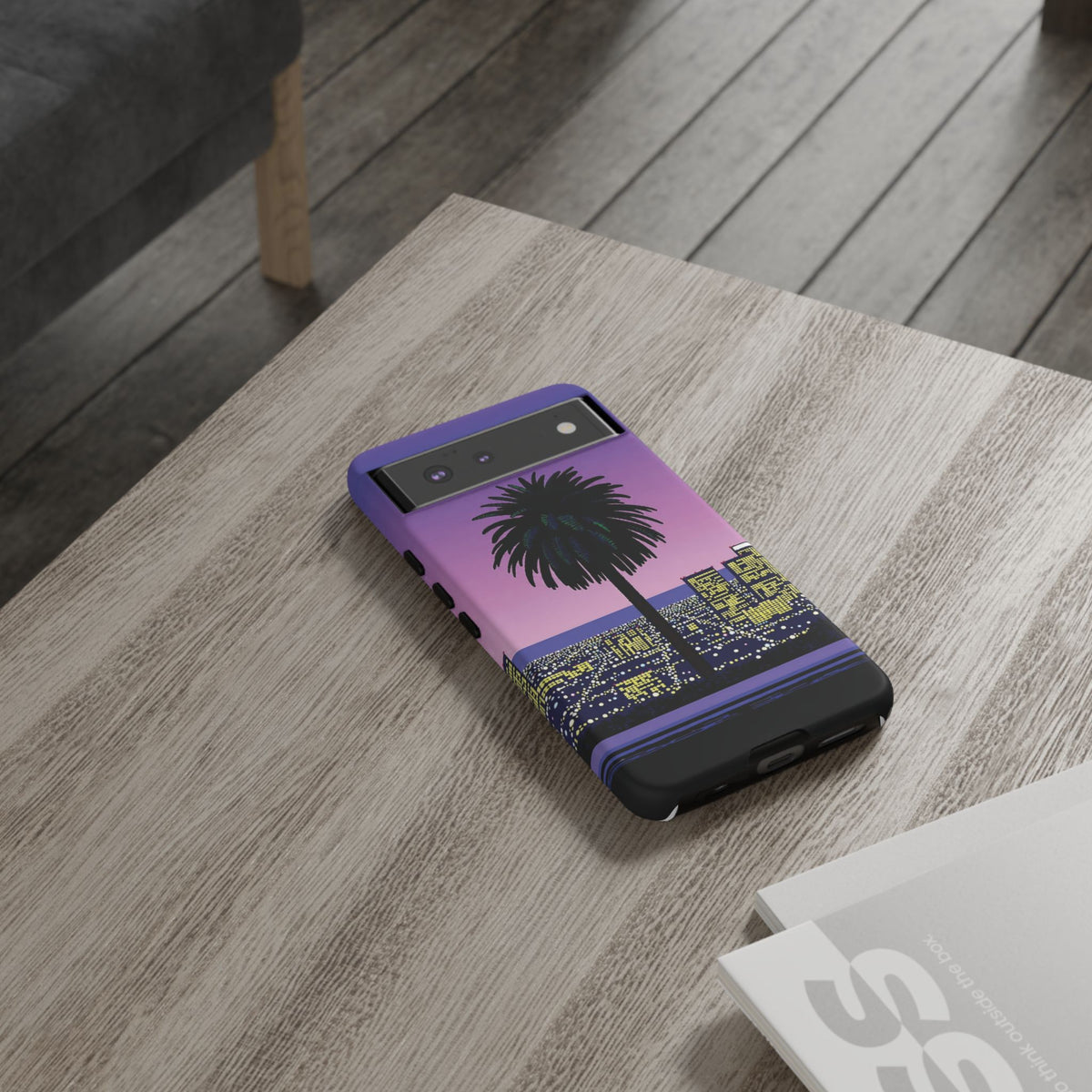 Retro City Night Phone Case — Palm Tree Purple Pixel Skyline